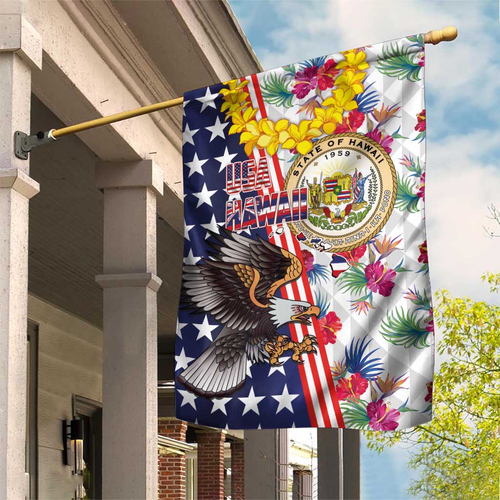 Hawaii and United States Together Garden Flag Seal of Hawaii and Bald Eagle LT03 House Flag White - Polynesian Pride