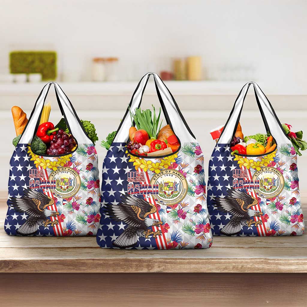 Hawaii and United States Together Grocery Bag Seal of Hawaii and Bald Eagle LT03 3-pack One Size White - Polynesian Pride