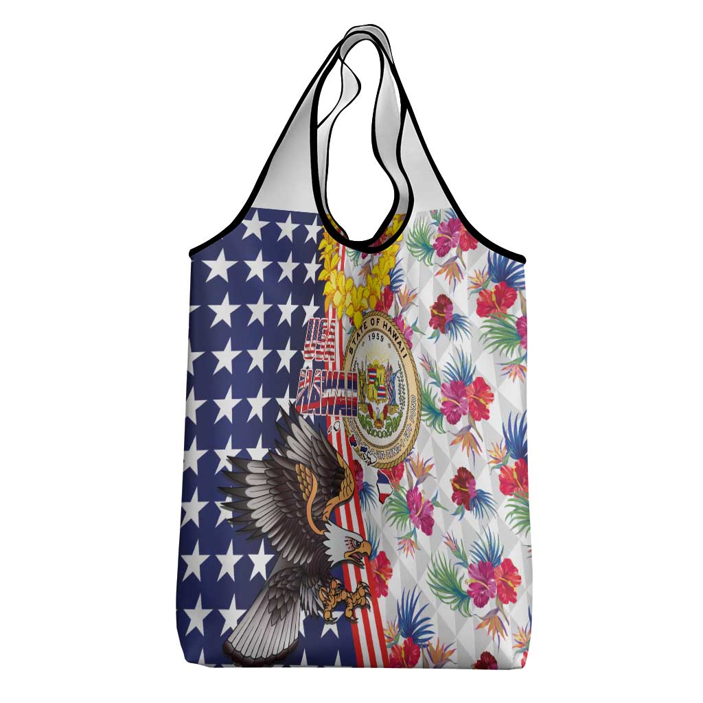 Hawaii and United States Together Grocery Bag Seal of Hawaii and Bald Eagle LT03 - Polynesian Pride
