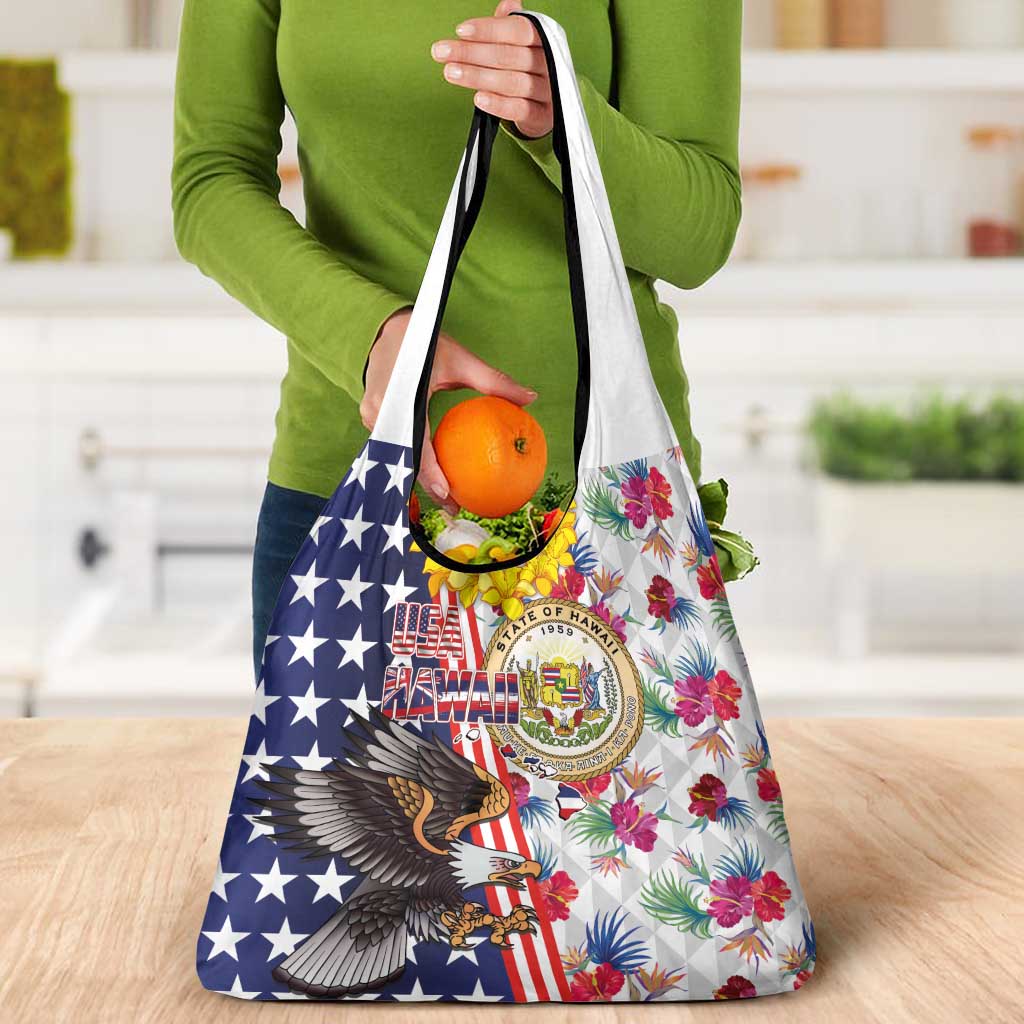 Hawaii and United States Together Grocery Bag Seal of Hawaii and Bald Eagle LT03 - Polynesian Pride