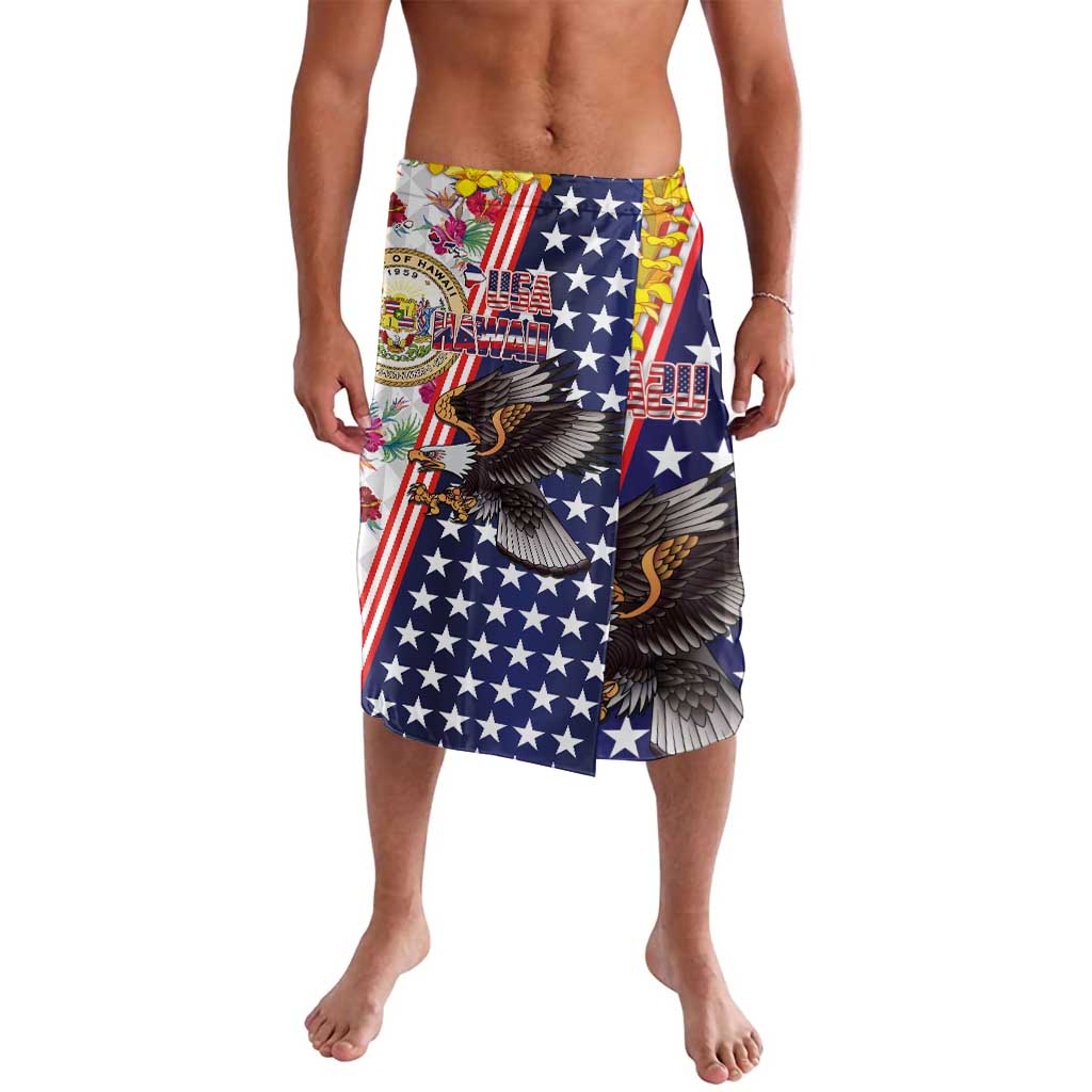 Hawaii and United States Together Lavalava Seal of Hawaii and Bald Eagle LT03 White - Polynesian Pride