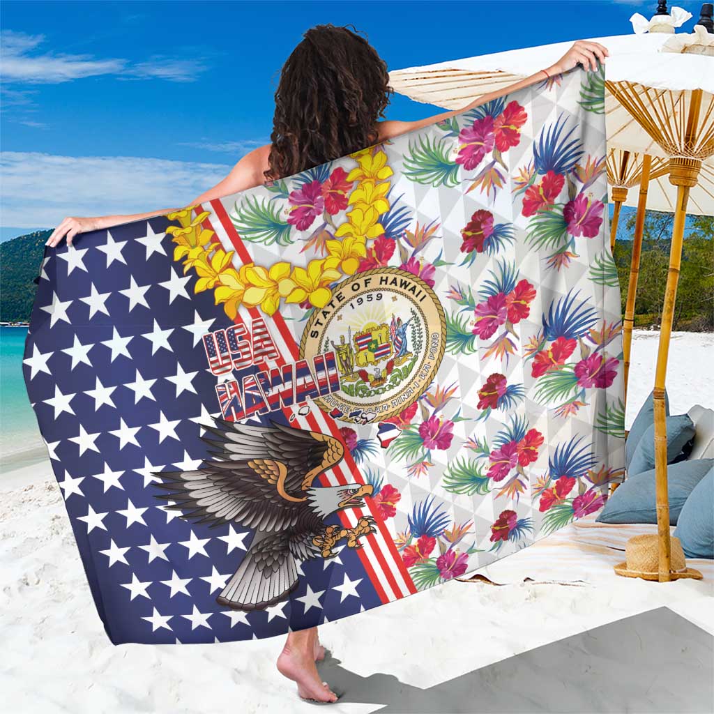 Hawaii and United States Together Sarong Seal of Hawaii and Bald Eagle LT03 One Size 44 x 66 inches White - Polynesian Pride