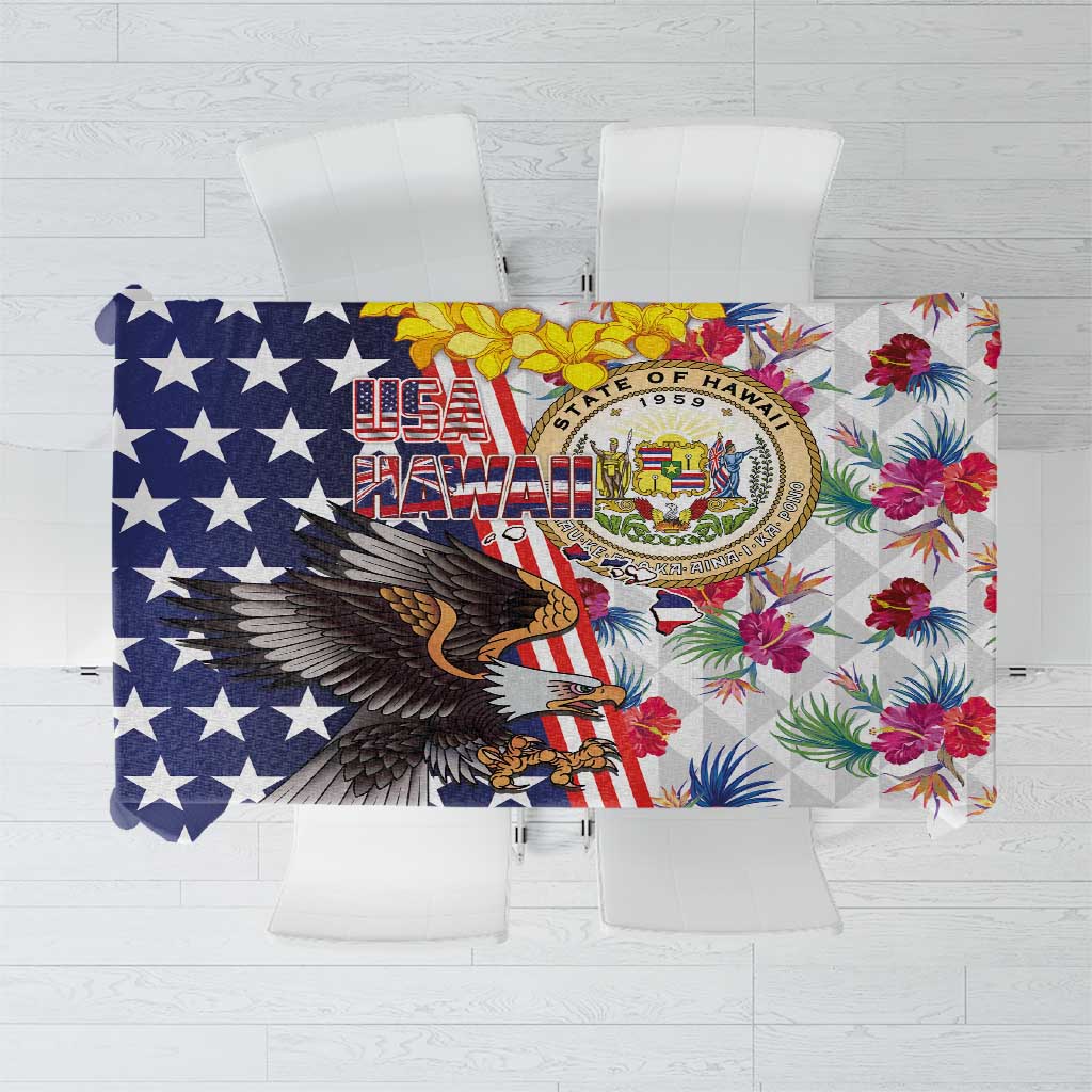 Hawaii and United States Together Tablecloth Seal of Hawaii and Bald Eagle LT03 White - Polynesian Pride