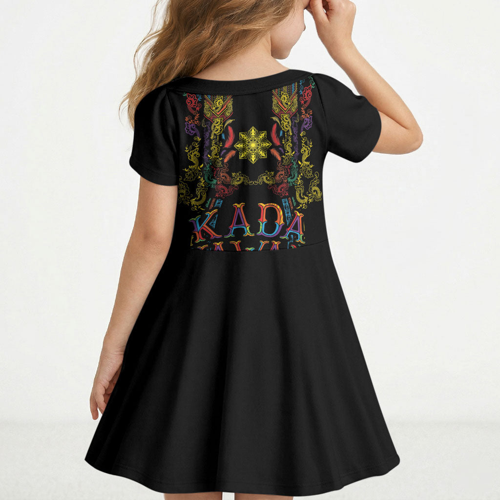 Philippines Kadayawan Festival Kid Short Sleeve Dress Polynesian Tribal Art Barong Style LT03 - Polynesian Pride