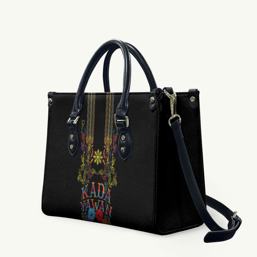 Philippines Kadayawan Festival Leather Bag Polynesian Tribal Art Barong Style LT03 Black - Polynesian Pride