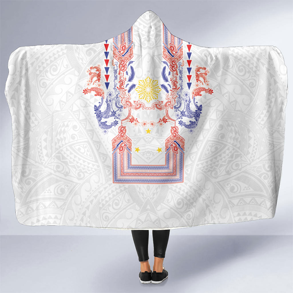 Philippines Barong Style Hooded Blanket Polynesian Kakau Art Tattoos with Tribal Filipino Sun LT03 One Size White - Polynesian Pride