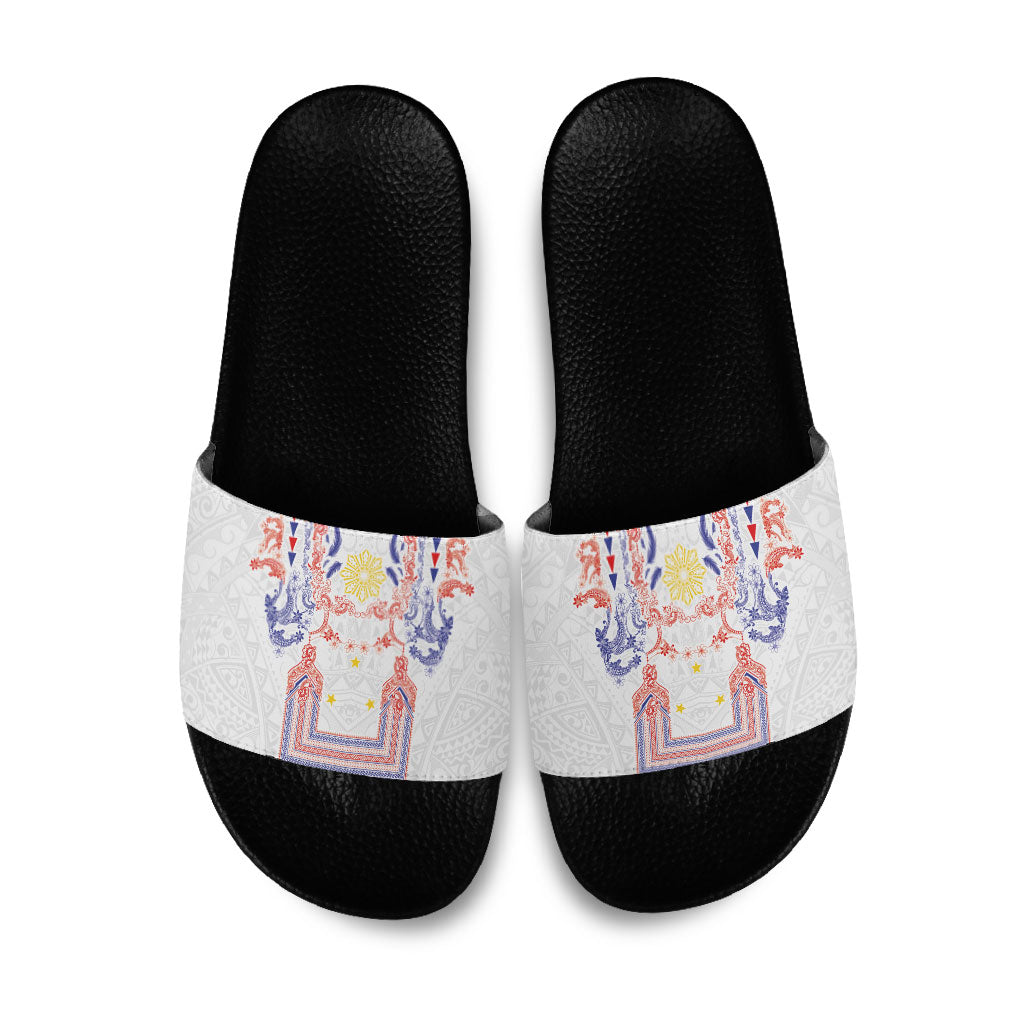 Philippines Barong Style Slide Sandals Polynesian Kakau Art Tattoos with Tribal Filipino Sun LT03 White - Polynesian Pride