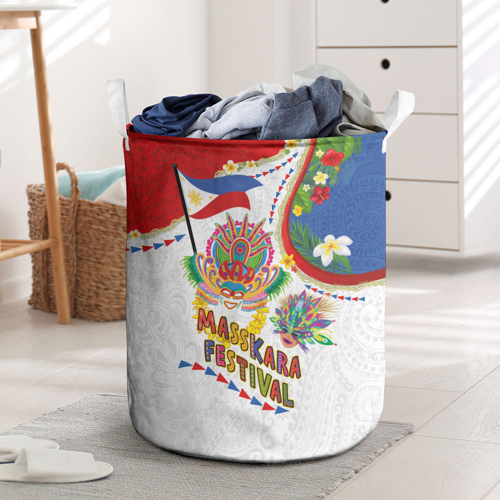 Philippines MassKara Festival Laundry Basket Smile Masks with Hawaiian Art Pattern and Tropical Plants LT03 Multicolor - Polynesian Pride