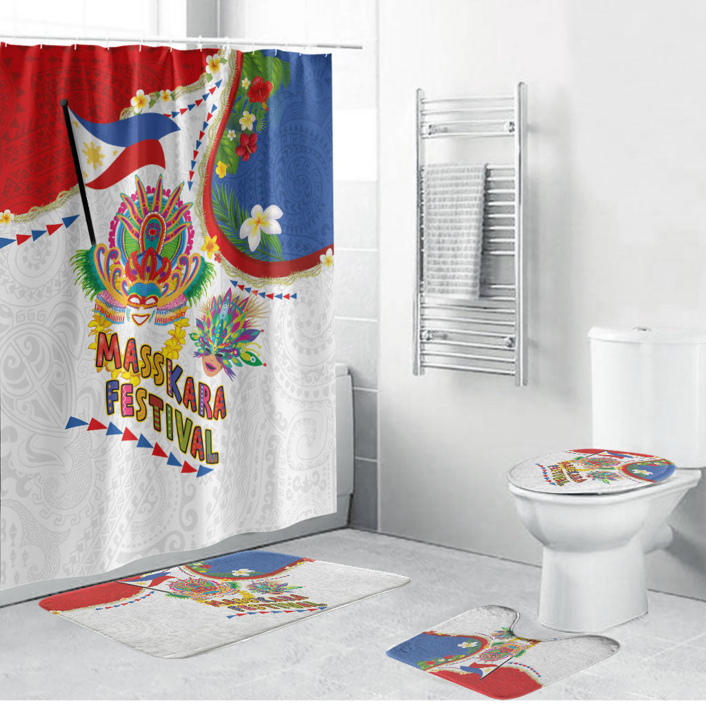 Philippines MassKara Festival Bathroom Set Smile Masks with Hawaiian Art Pattern and Tropical Plants LT03 Bathroom Set (4 pcs) Multicolor - Polynesian Pride