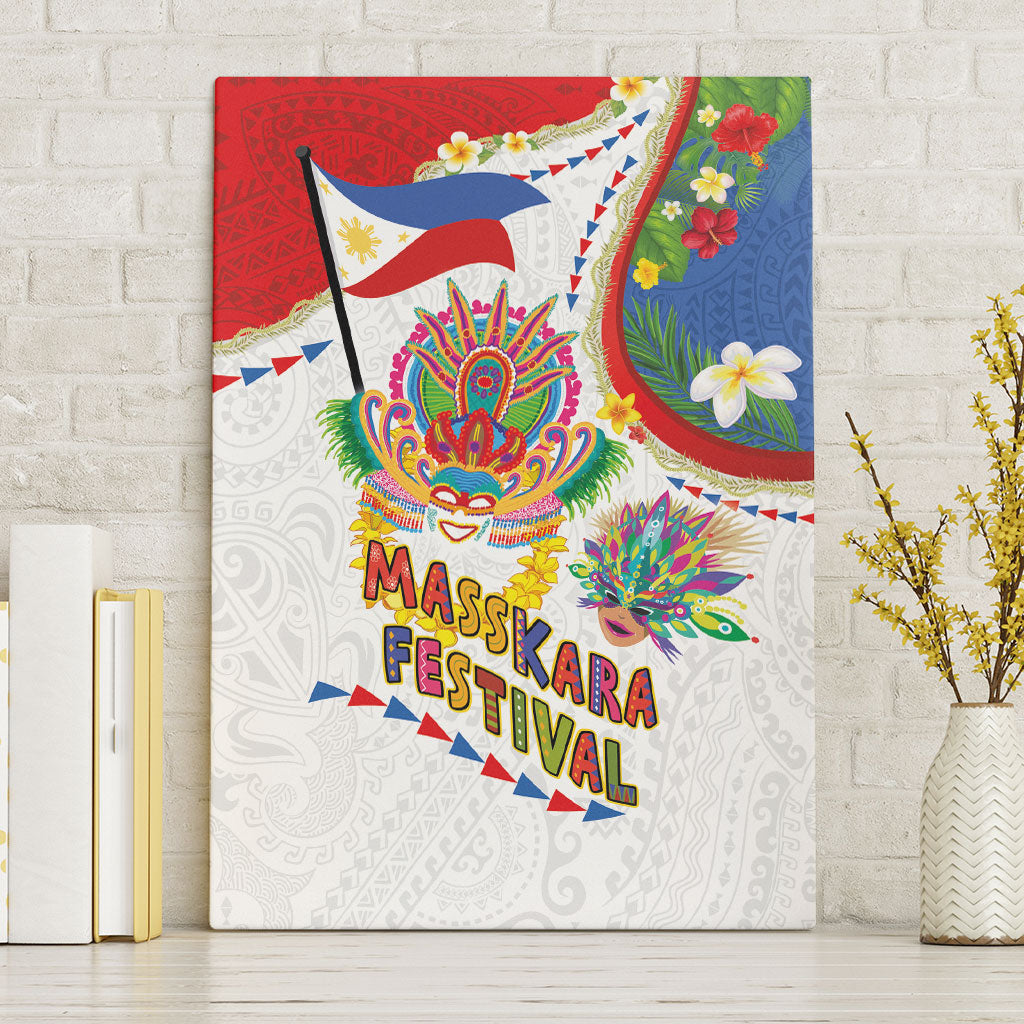 Philippines MassKara Festival Canvas Wall Art Smile Masks with Hawaiian Art Pattern and Tropical Plants LT03 Without Frame Multicolor - Polynesian Pride