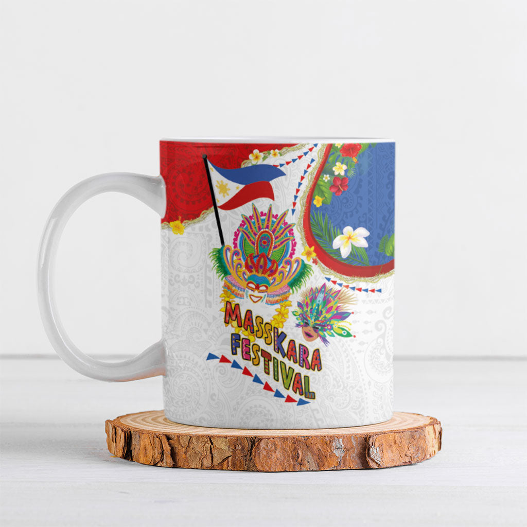 Philippines MassKara Festival Ceramic Mug Smile Masks with Hawaiian Art Pattern and Tropical Plants LT03 Multicolor - Polynesian Pride