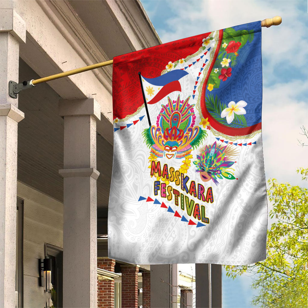 Philippines MassKara Festival Garden Flag Smile Masks with Hawaiian Art Pattern and Tropical Plants LT03 House Flag Multicolor - Polynesian Pride