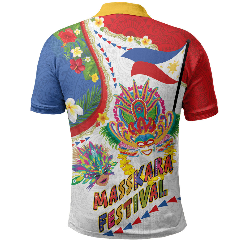 Philippines MassKara Festival Polo Shirt Smile Masks with Hawaiian Art Pattern and Tropical Plants LT03 - Polynesian Pride