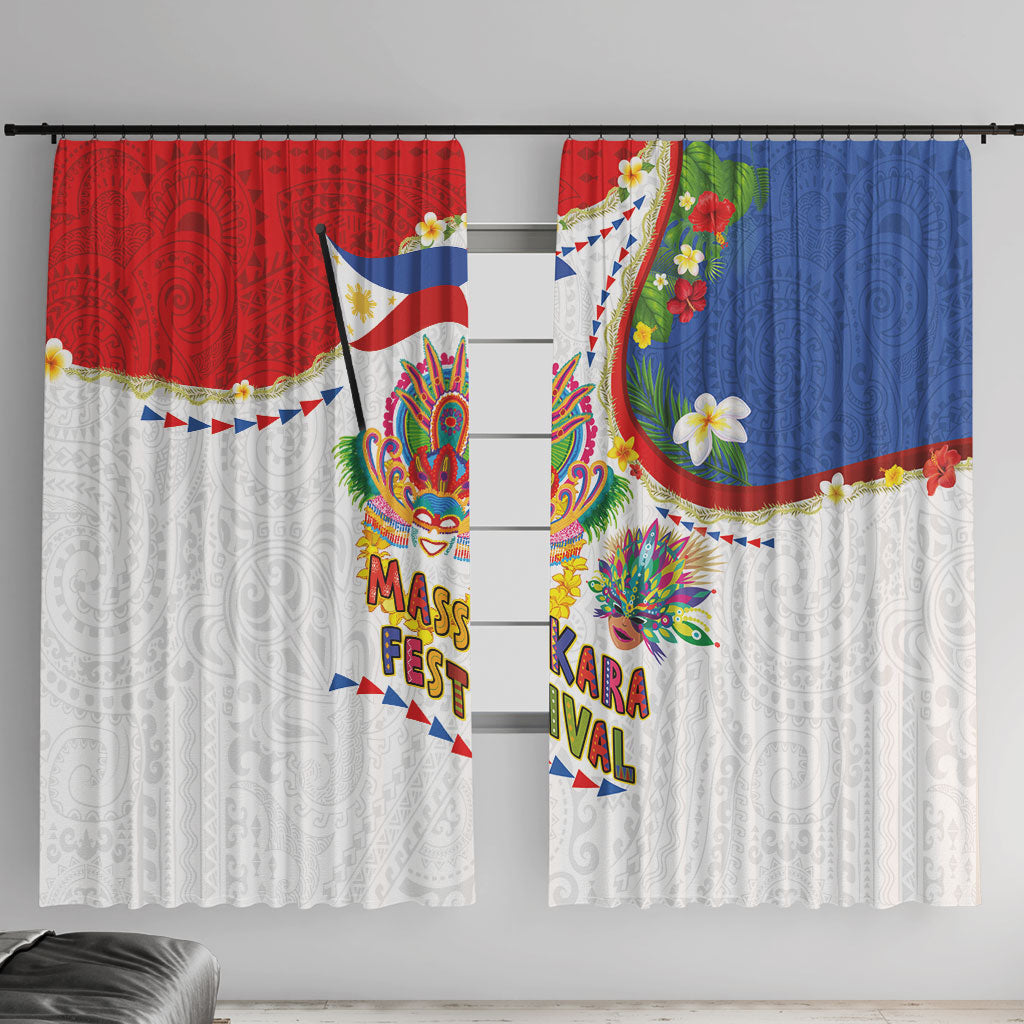Philippines MassKara Festival Window Curtain Smile Masks with Hawaiian Art Pattern and Tropical Plants LT03 With Hooks Multicolor - Polynesian Pride