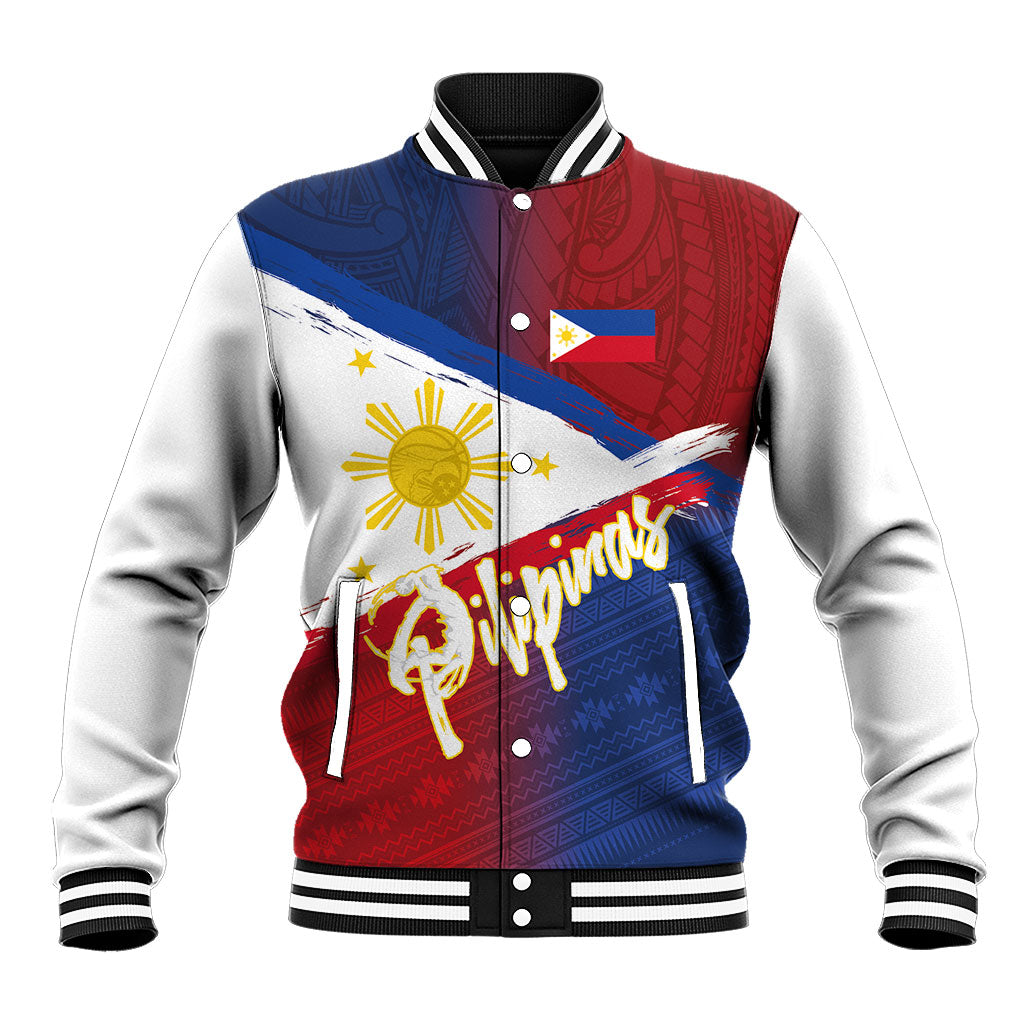 Philippines Basketball Custom Baseball Jacket Pilipinas Tribal Pattern LT03 Unisex Multicolor - Polynesian Pride