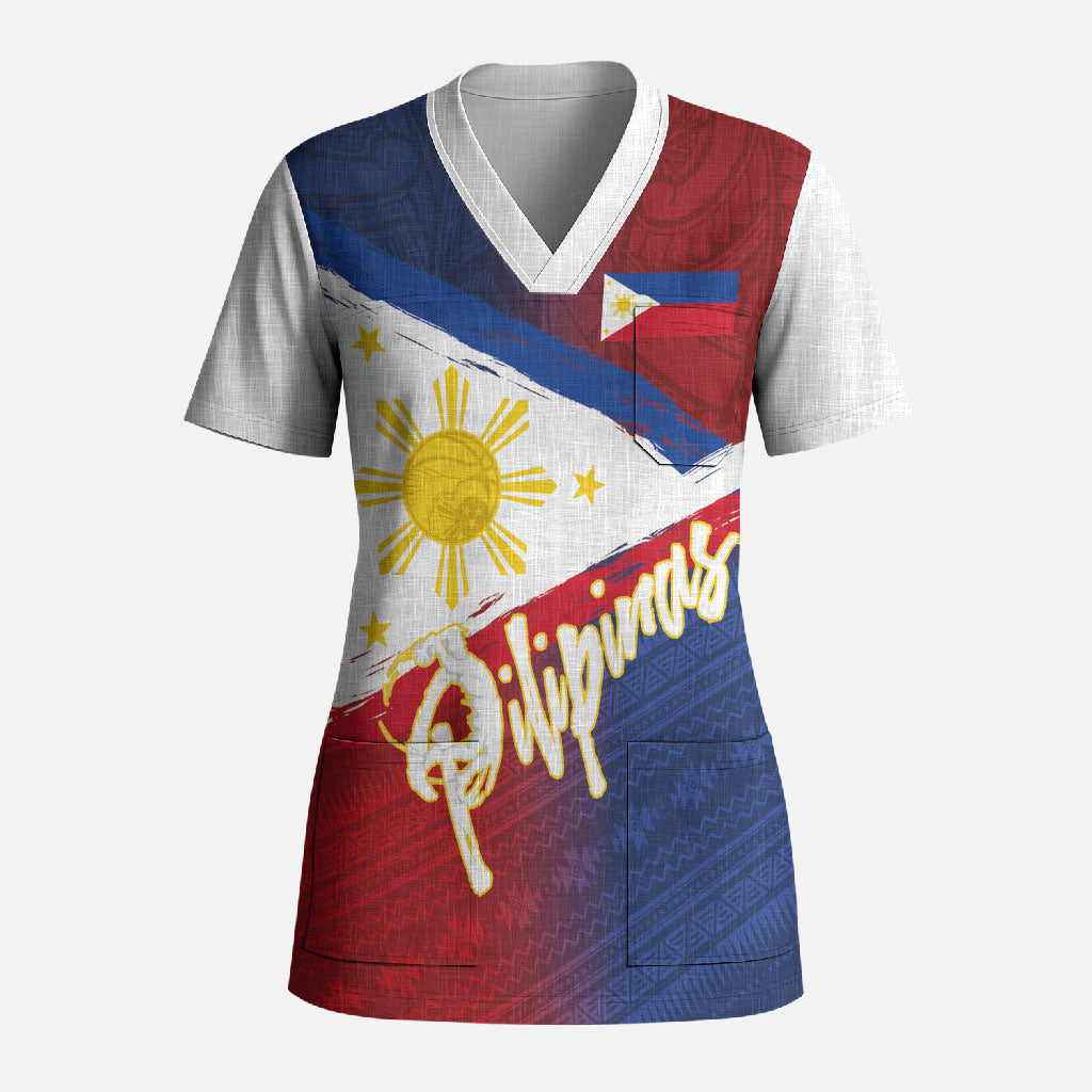 Philippines Basketball Custom Scrub Top Pilipinas Tribal Pattern LT03 Adult Multicolor - Polynesian Pride