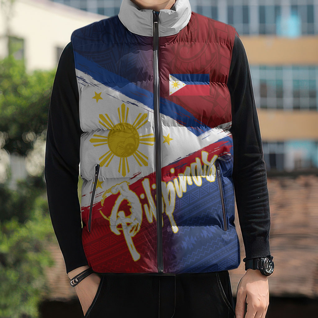 Philippines Basketball Custom Sleeveless Puffer Jacket Pilipinas Tribal Pattern LT03 - Polynesian Pride