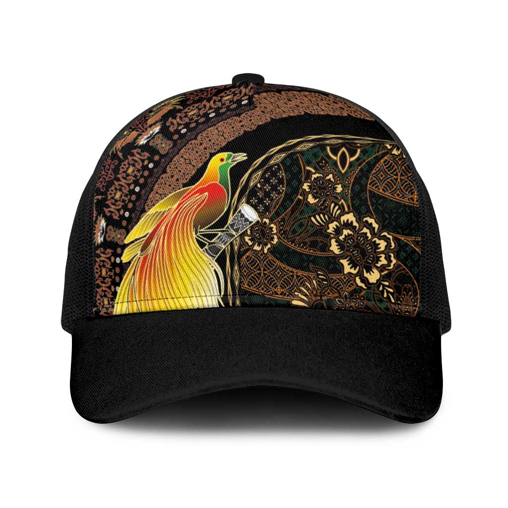 Papua New Guinea and Indonesia Batik Baseball Net Cap Bird of Paradise with Tribal Batik Patterns LT03 One Size Black Multicolor - Polynesian Pride