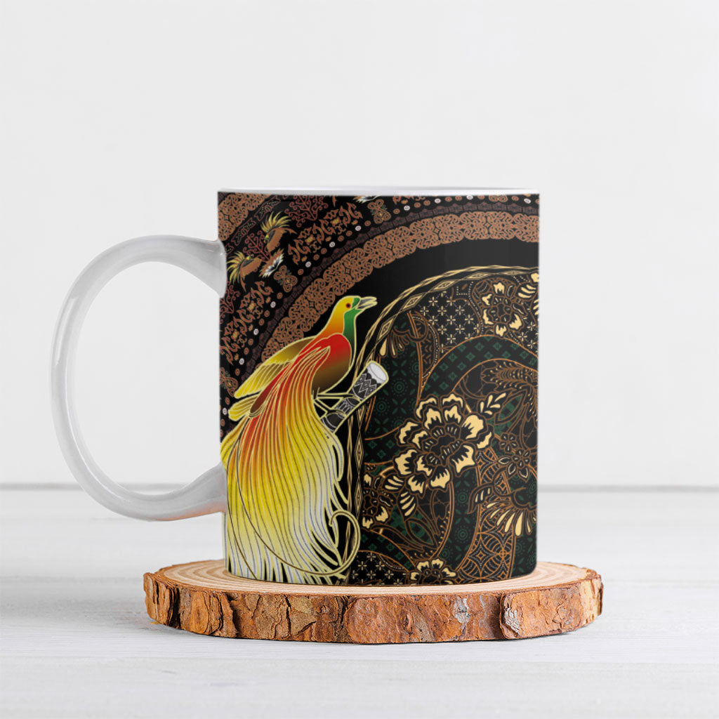 Papua New Guinea and Indonesia Batik Ceramic Mug Bird of Paradise with Tribal Batik Patterns LT03 Multicolor - Polynesian Pride