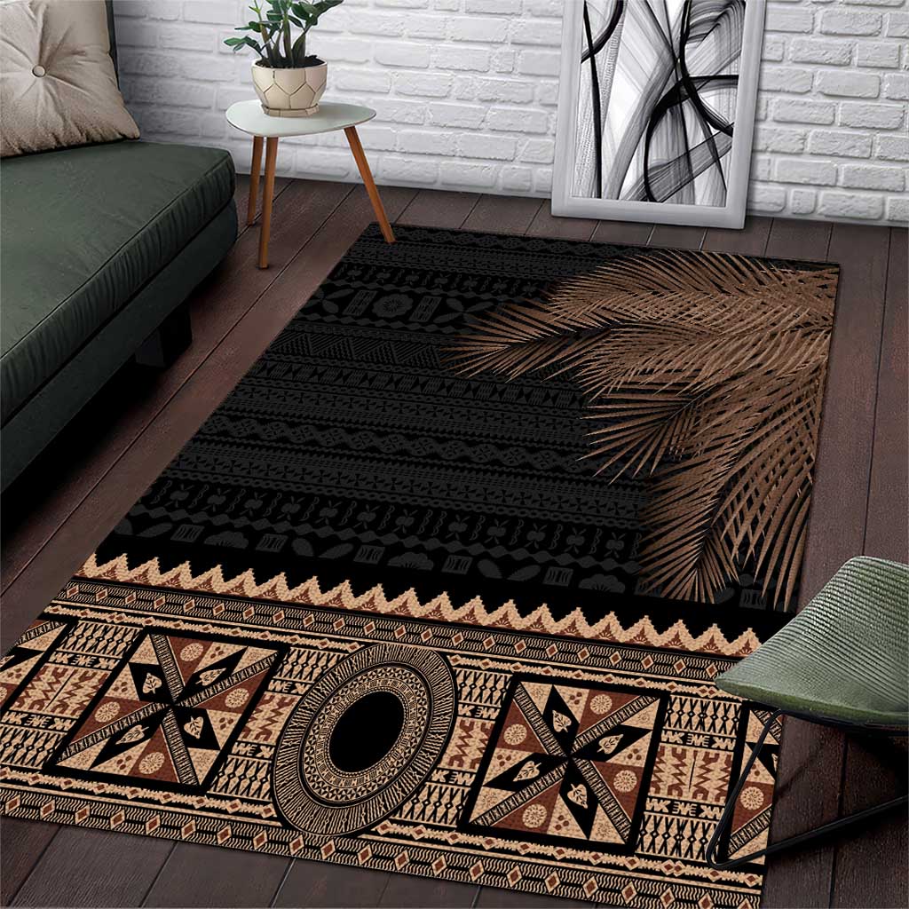 Fiji Palm Leaves Area Rug Masi and Tapa Tribal Pattern Beige Color LT03 Beige - Polynesian Pride