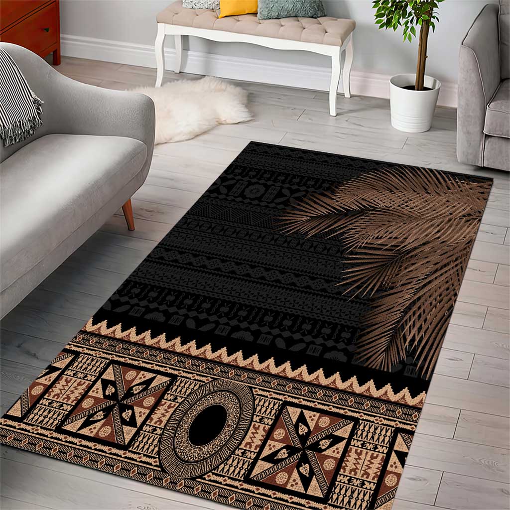 Fiji Palm Leaves Area Rug Masi and Tapa Tribal Pattern Beige Color LT03 - Polynesian Pride