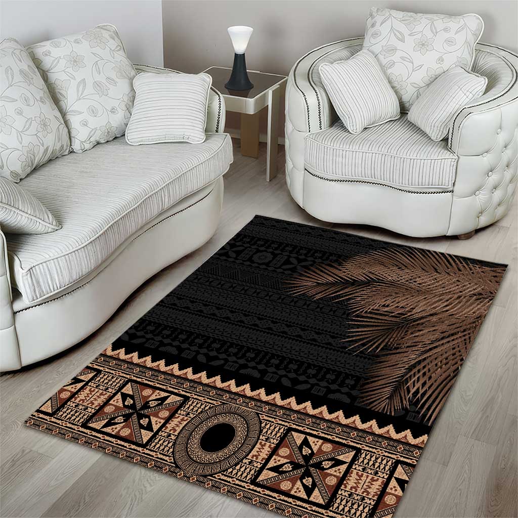 Fiji Palm Leaves Area Rug Masi and Tapa Tribal Pattern Beige Color LT03 - Polynesian Pride
