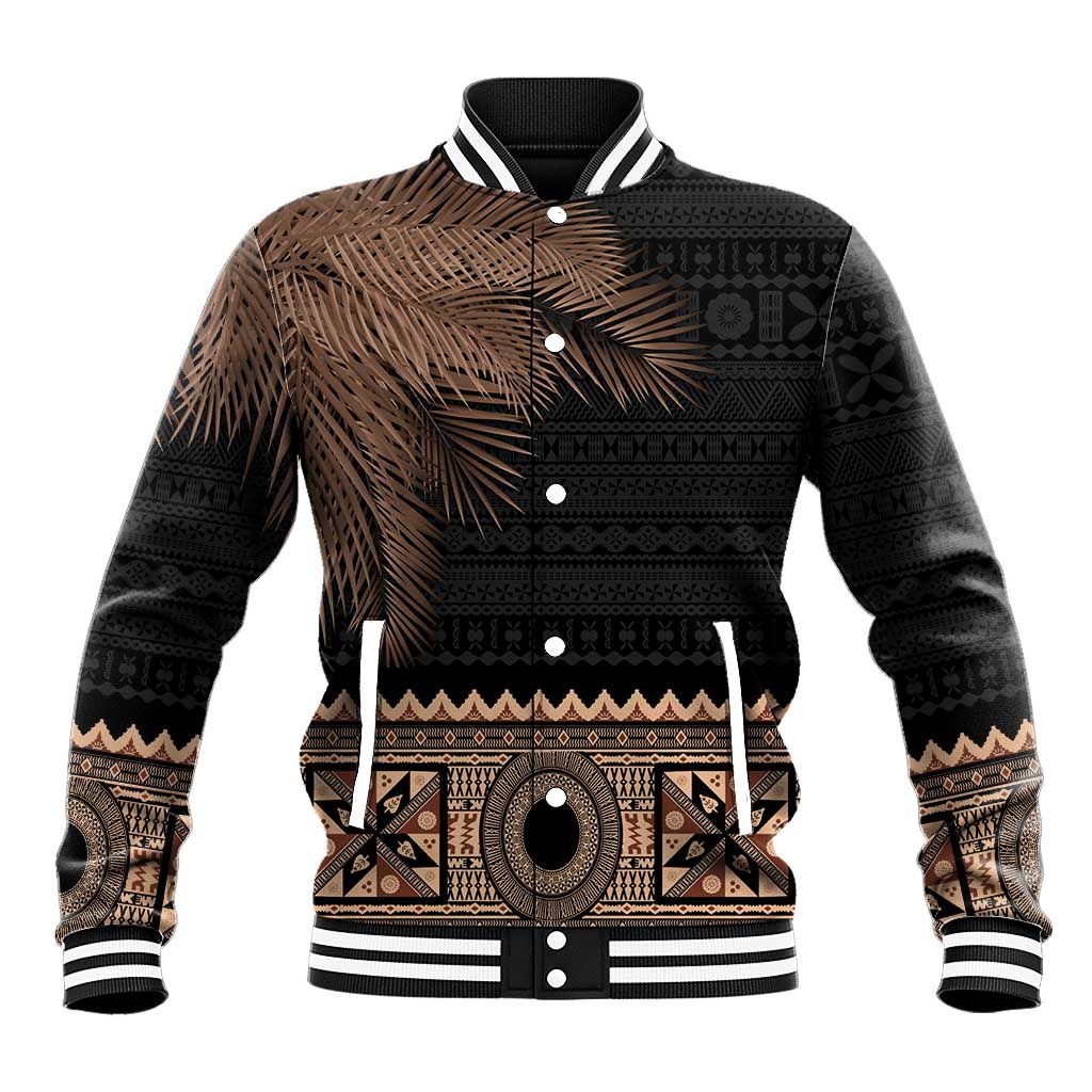 Fiji Palm Leaves Baseball Jacket Masi and Tapa Tribal Pattern Beige Color LT03 Unisex Beige - Polynesian Pride