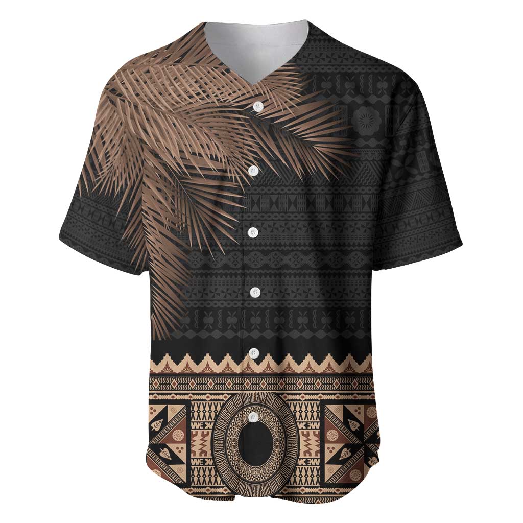 Fiji Palm Leaves Baseball Jersey Masi and Tapa Tribal Pattern Beige Color LT03 Beige - Polynesian Pride