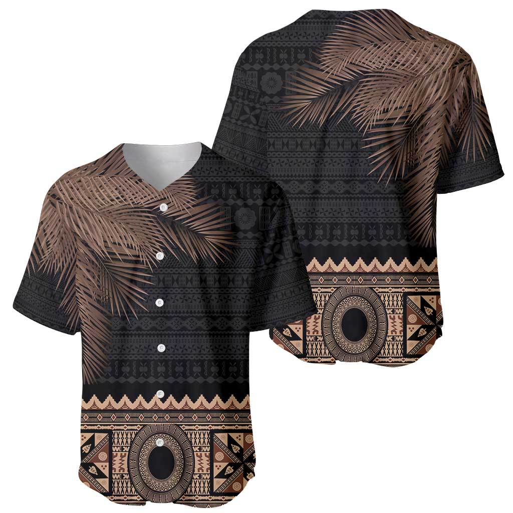 Fiji Palm Leaves Baseball Jersey Masi and Tapa Tribal Pattern Beige Color LT03 - Polynesian Pride