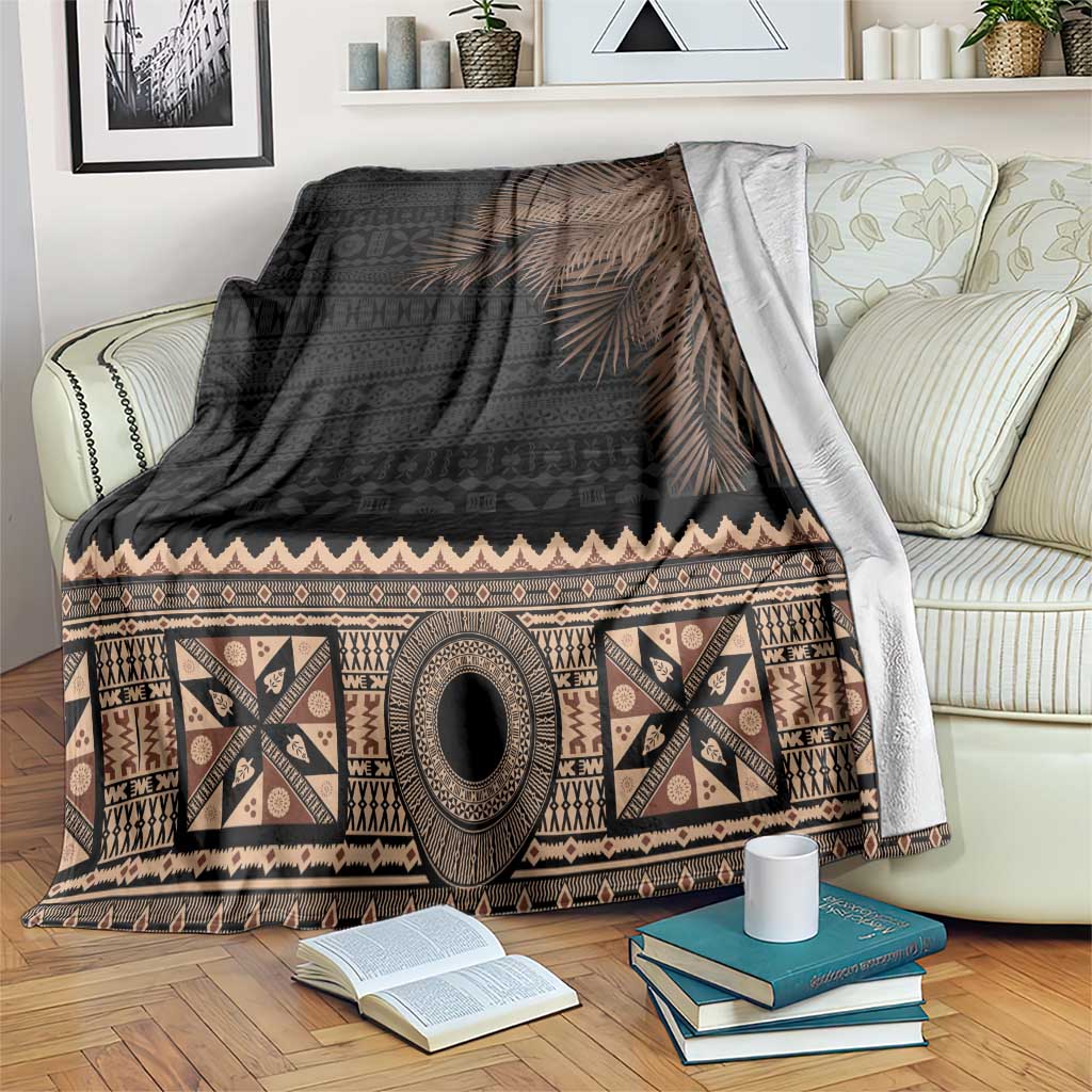 Fiji Palm Leaves Blanket Masi and Tapa Tribal Pattern Beige Color LT03 Beige - Polynesian Pride
