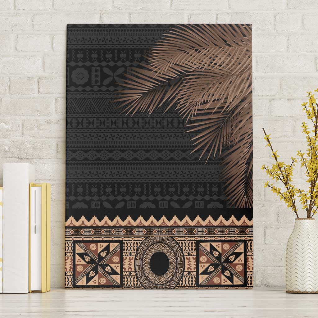 Fiji Palm Leaves Canvas Wall Art Masi and Tapa Tribal Pattern Beige Color LT03 Without Frame Beige - Polynesian Pride