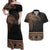 Fiji Palm Leaves Couples Matching Off Shoulder Maxi Dress and Hawaiian Shirt Masi and Tapa Tribal Pattern Beige Color