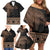 Fiji Palm Leaves Family Matching Off Shoulder Short Dress and Hawaiian Shirt Masi and Tapa Tribal Pattern Beige Color