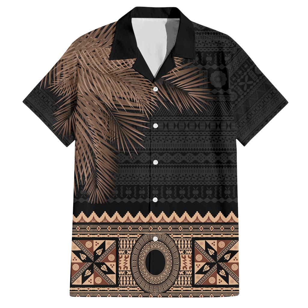 Fiji Palm Leaves Hawaiian Shirt Masi and Tapa Tribal Pattern Beige Color LT03 Beige - Polynesian Pride