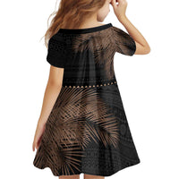 Fiji Palm Leaves Kid Short Sleeve Dress Masi and Tapa Tribal Pattern Beige Color LT03 - Polynesian Pride
