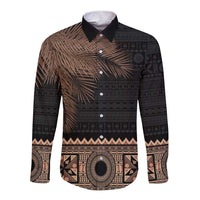 Fiji Palm Leaves Long Sleeve Button Shirt Masi and Tapa Tribal Pattern Beige Color LT03 Unisex Beige - Polynesian Pride
