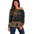 Fiji Palm Leaves Off Shoulder Sweater Masi and Tapa Tribal Pattern Beige Color