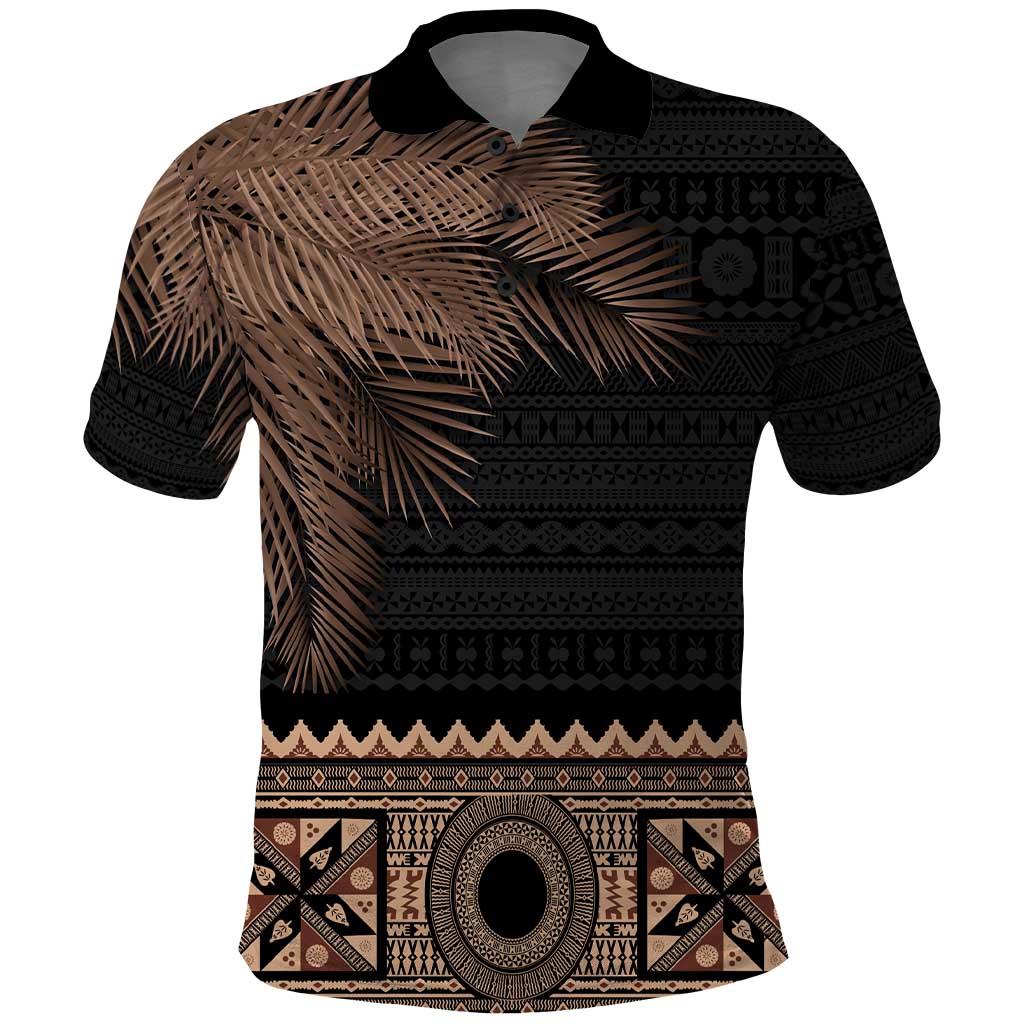 Fiji Palm Leaves Polo Shirt Masi and Tapa Tribal Pattern Beige Color