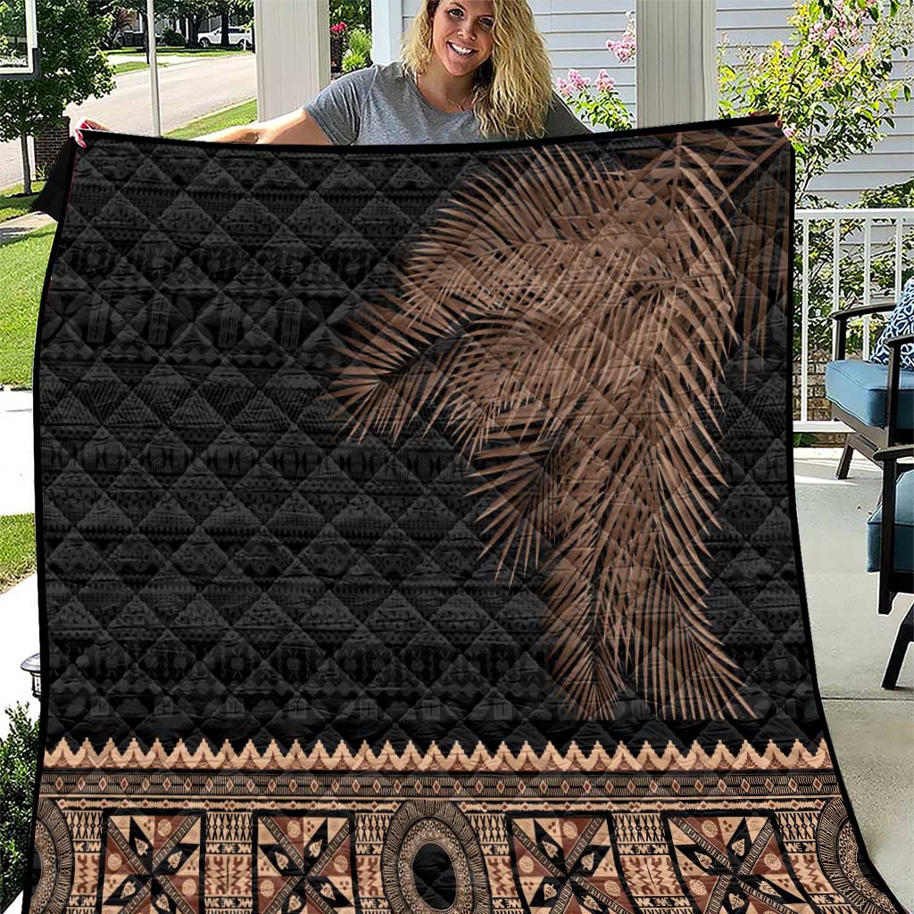 Fiji Palm Leaves Quilt Masi and Tapa Tribal Pattern Beige Color