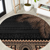 Fiji Palm Leaves Round Carpet Masi and Tapa Tribal Pattern Beige Color LT03 Beige - Polynesian Pride
