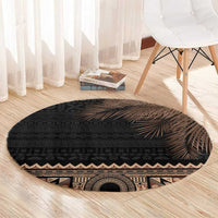 Fiji Palm Leaves Round Carpet Masi and Tapa Tribal Pattern Beige Color LT03 - Polynesian Pride