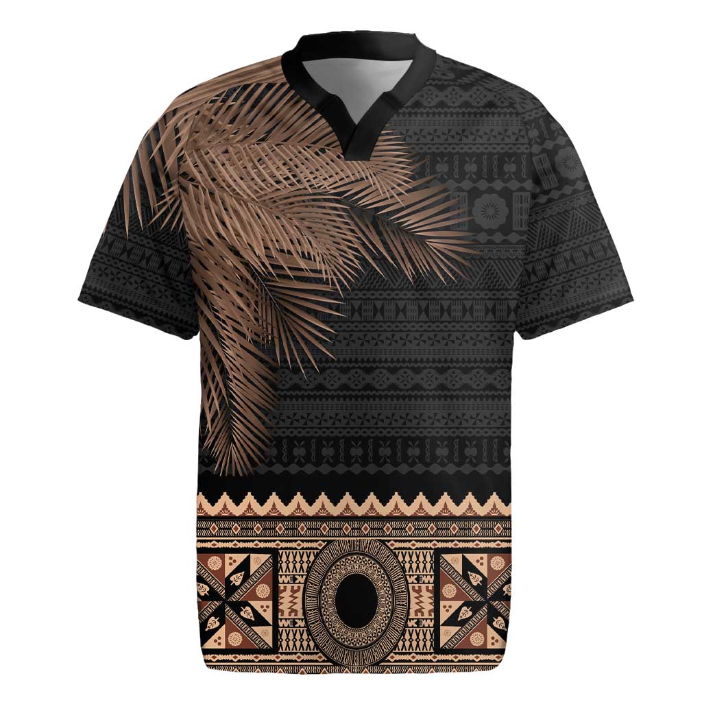 Fiji Palm Leaves Rugby Jersey Masi and Tapa Tribal Pattern Beige Color LT03 Beige - Polynesian Pride