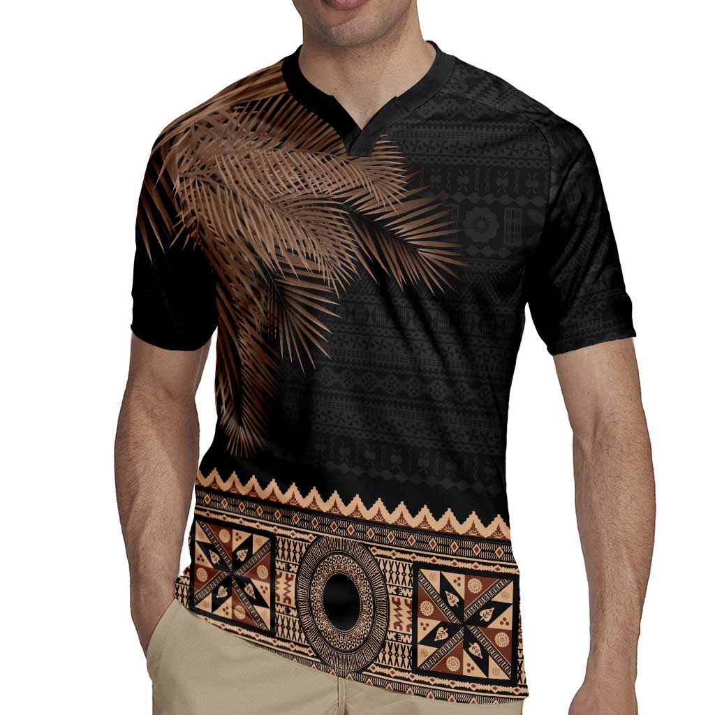 Fiji Palm Leaves Rugby Jersey Masi and Tapa Tribal Pattern Beige Color LT03 - Polynesian Pride