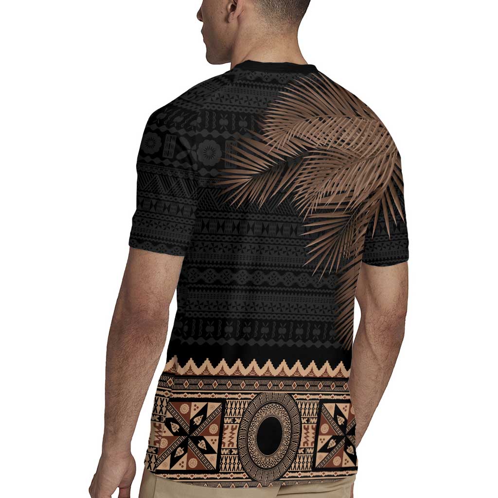 Fiji Palm Leaves Rugby Jersey Masi and Tapa Tribal Pattern Beige Color LT03 - Polynesian Pride