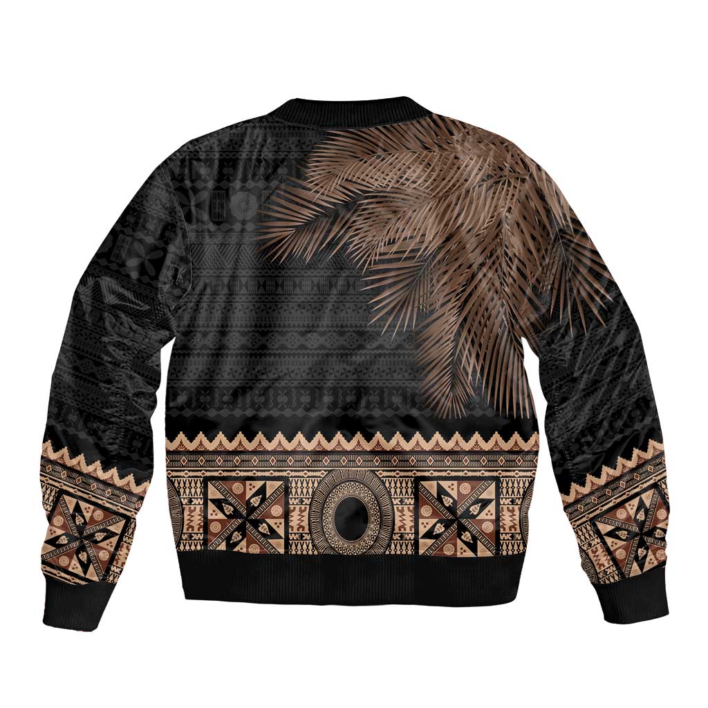 Fiji Palm Leaves Sleeve Zip Bomber Jacket Masi and Tapa Tribal Pattern Beige Color LT03 - Polynesian Pride