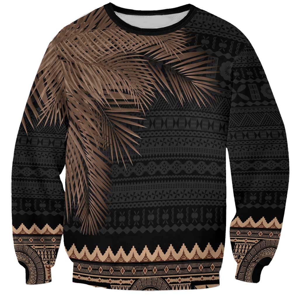 Fiji Palm Leaves Sweatshirt Masi and Tapa Tribal Pattern Beige Color LT03 Unisex Beige - Polynesian Pride