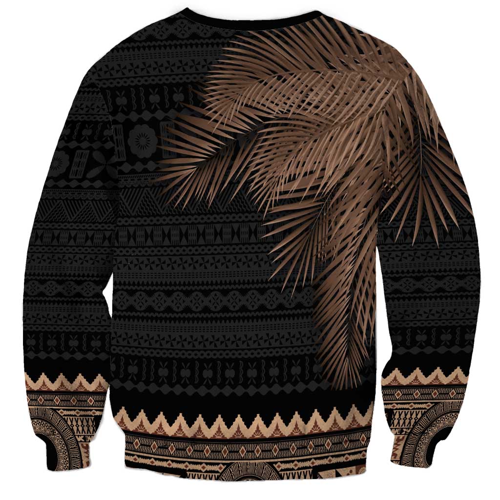 Fiji Palm Leaves Sweatshirt Masi and Tapa Tribal Pattern Beige Color LT03 - Polynesian Pride