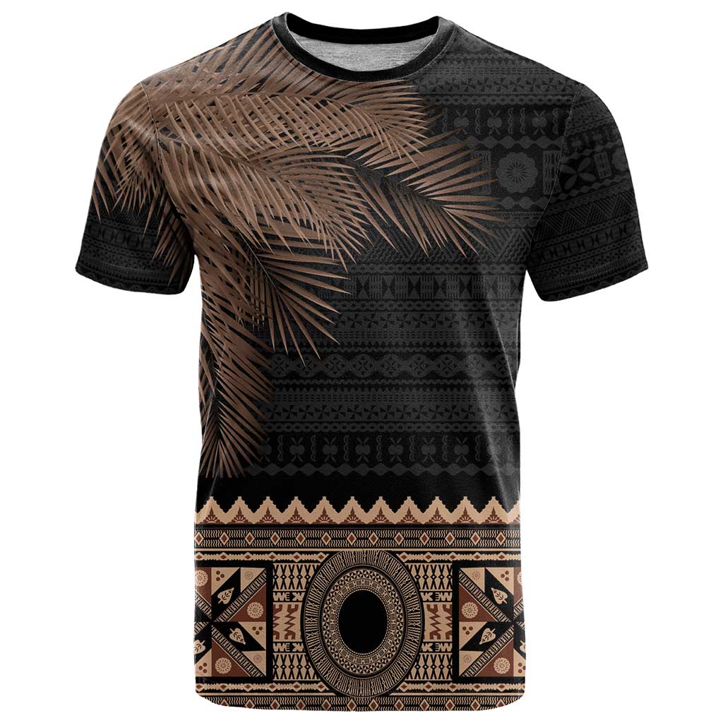 Fiji Palm Leaves T Shirt Masi and Tapa Tribal Pattern Beige Color LT03 Beige - Polynesian Pride