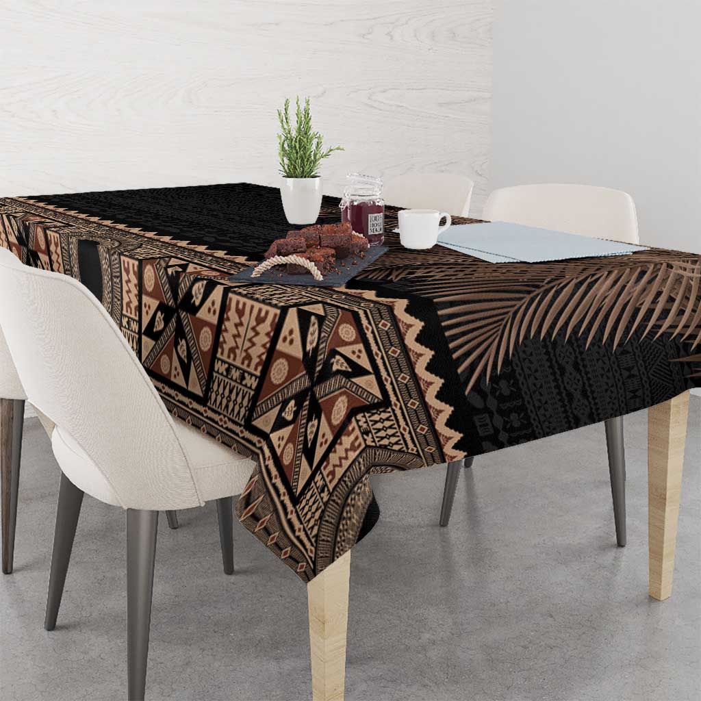Fiji Palm Leaves Tablecloth Masi and Tapa Tribal Pattern Beige Color LT03 - Polynesian Pride