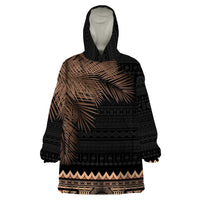 Fiji Palm Leaves Wearable Blanket Hoodie Masi and Tapa Tribal Pattern Beige Color LT03 One Size Beige - Polynesian Pride